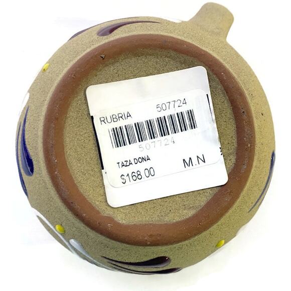 Rubria Mexican Clay Mug Coffee Cup Taza Dona Brown and Blue New With Tag - Picture 2 of 6